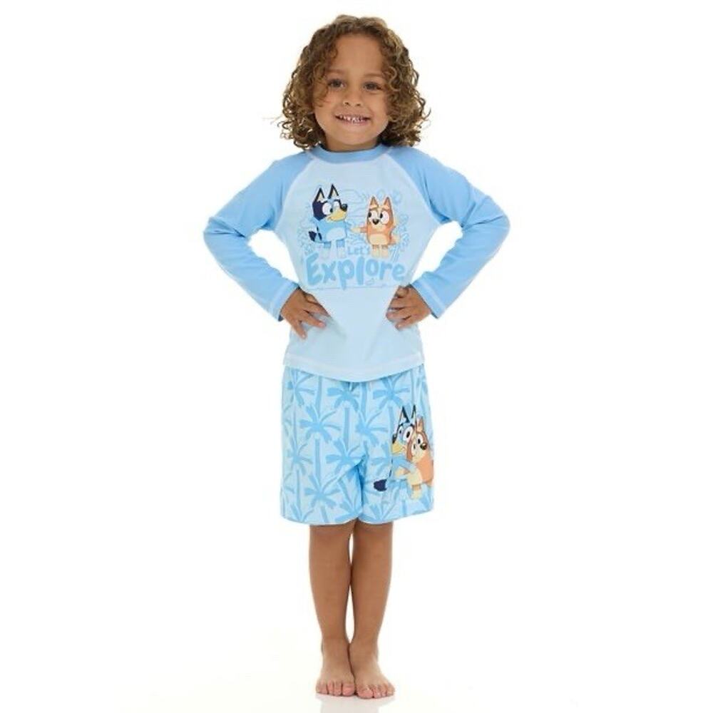 Bluey Bingo UPF 50+ Long Sleeve 2pc Swim Set Rash Guard Trunks 4T